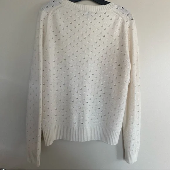 J. Crew | Ivory Crew Pointelle Wool and Alpaca Blend Crewneck Sweater, XL - Picture 3 of 8
